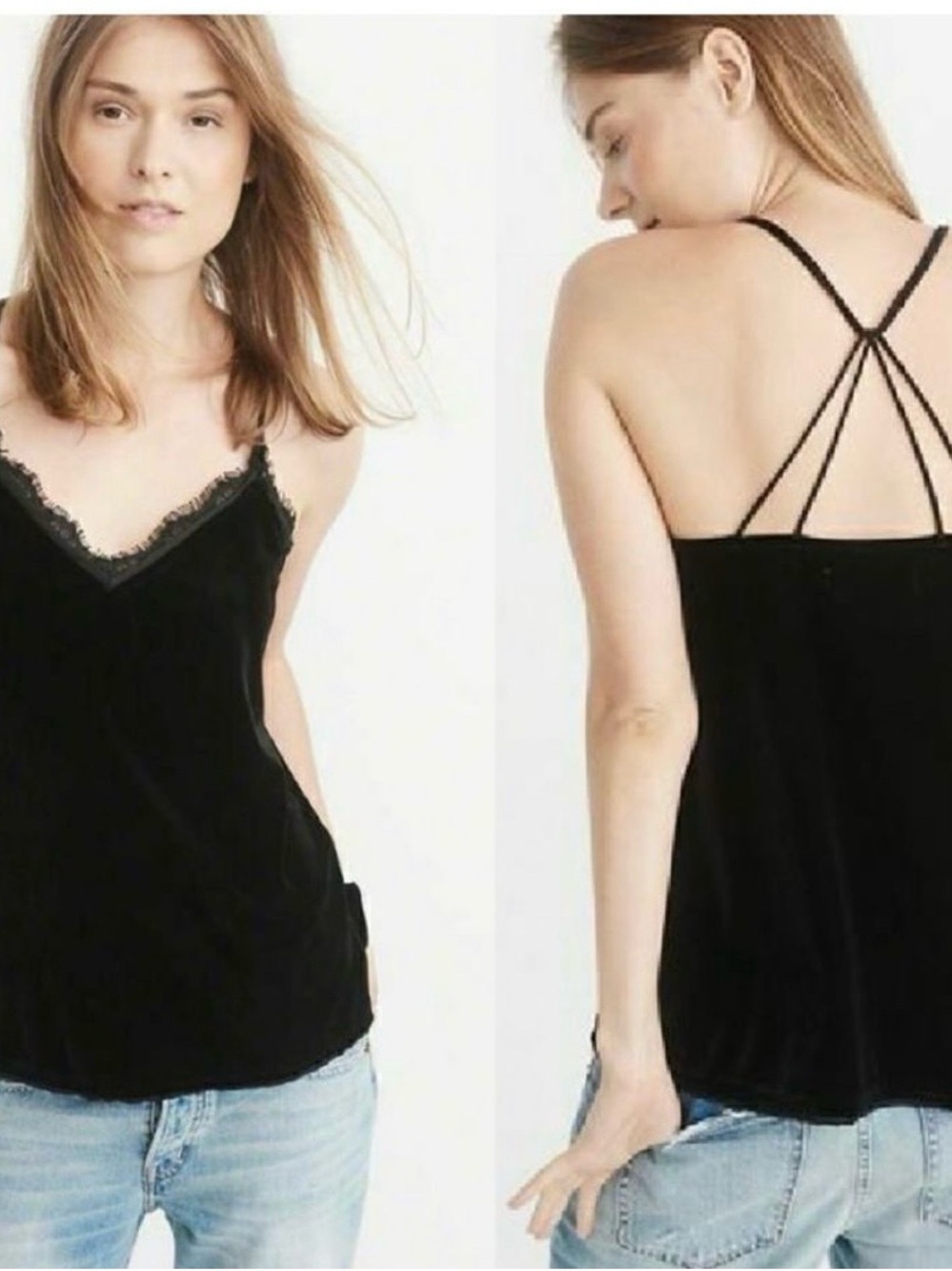 Abercrombie & Fitch XLBlack Lace-Trim Strappy Velvet Cami Top